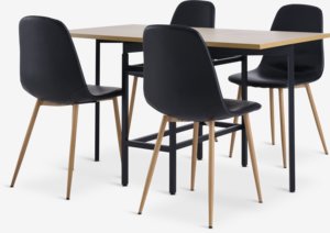 FOLDINGBRO L130 tafel eiken + 4 JONSTRUP stoelen zwart/eiken