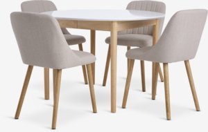 MARSTRAND D110 table white + 4 ADSLEV chairs beige