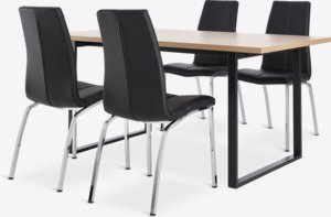 AABENRAA L160 tafel eiken + 4 HAVNDAL stoelen zwart