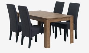 VEDDE D160 stôl divoký dub + 4 BAKKELY stoličky sivá