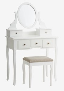 Coiffeuse + tabouret MALLING a/miroir blanc/beige