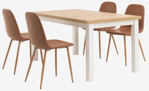 Mesa MARKSKEL L150/193 + 4 sillas JONSTRUP marrón/roble